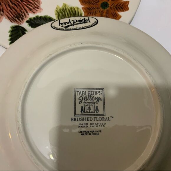 4 tabletops gallery hand painted  Stoneware salad plates 8.75” brushed floral - Picture 5 of 9